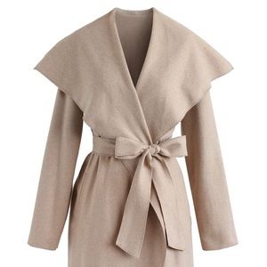FREE MYSELF OPEN FRONT WOOL-BLEND COAT IN SAND